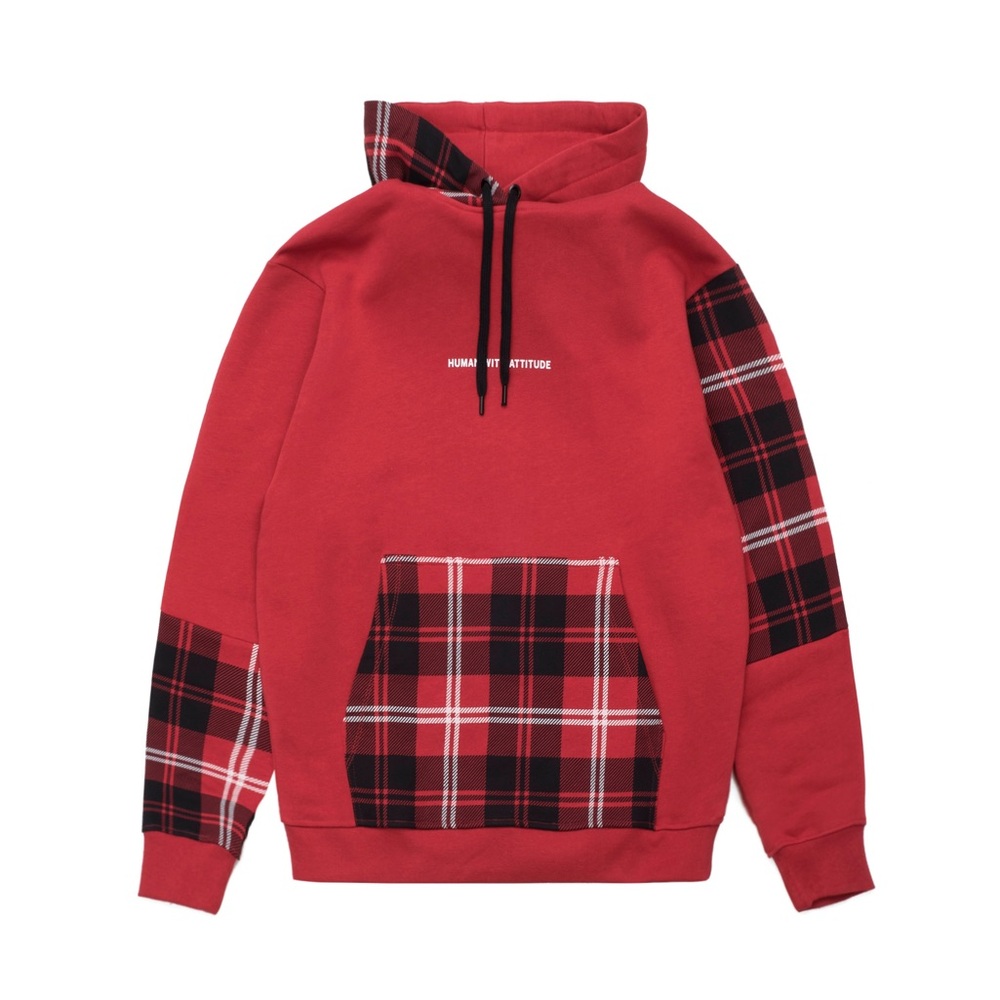 HUMAN WITH ATTITUDE Red Plaid Hoodie